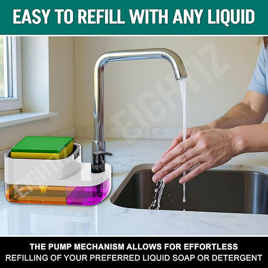 3 in 1 Dish Soap Pump Dispenser with Sponge Holder- FYNESOL™