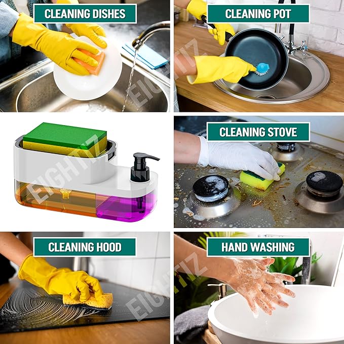 3 in 1 Dish Soap Pump Dispenser with Sponge Holder- FYNESOL™