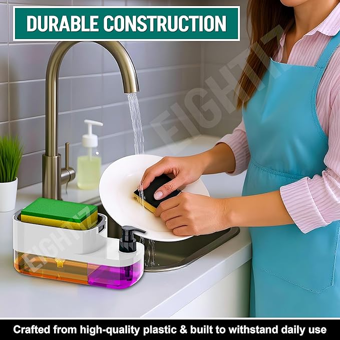 3 in 1 Dish Soap Pump Dispenser with Sponge Holder- FYNESOL™